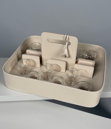 TEA & COFFEE SET TRAY - CREAM