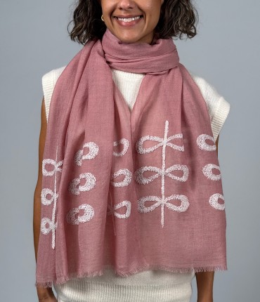 WOOL EMBROIDERED SCARF - PINK 