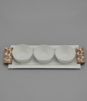 TRAY WITH 3 BOWLS - CREAM 