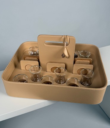 TEA & COFFEE SET TRAY - BEIGE